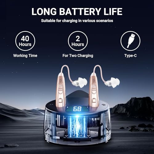 Hearing Aids, Wireless Hearing Amplifiers for Seniors with Noise Reduction, Invisible Hearing Aids Rechargeable, Volume Adjustable with Noise Reduction, with Portable Charging Case