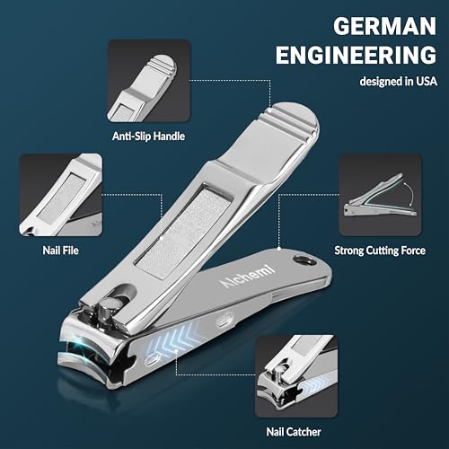 Alchemi Curved Blade Nail Clipper Set – Fingernail & Toenail Clippers with Catcher, 3D Blade Follows Your Nail's Natural Curve, Surgical Grade Steel, Premium Gift Box, 2 Piece Alchemi