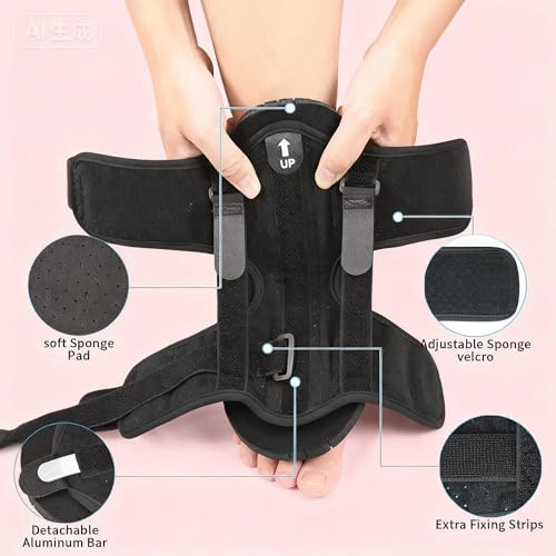 Plantar Fasciitis Night Splint Boot, Adjustable Night Splint for Plantar Fasciitis, Foot Drop & Heel Spur Pain Relief Day & Night for Men and Women (Black) Black