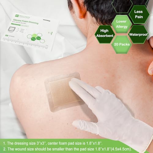 NeuHeils Silicone Foam Dressing for Bed Sores 3x3 Inch, 20 Pack with Border 3''x3'' (Pack of 20)