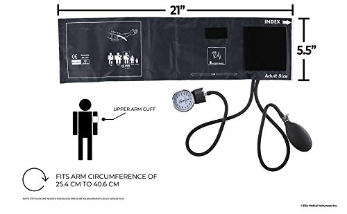 EMI Black Deluxe Professional Aneroid Sphygmomanometer with Self Calibration Key Manual Blood Pressure Monitor Set with Adult Cuff and Carrying Case Black Cuff With Self Calibration Key