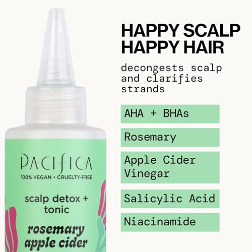 Pacifica Scalp Detox Set – Rosemary Apple Cider Vinegar Scalp Exfoliating Tonic with Scalp Massager Brush, Deep Cleansing & Clarifying Treatment for Buildup, Dry Flaky Scalp, Vegan Tonic & Brush