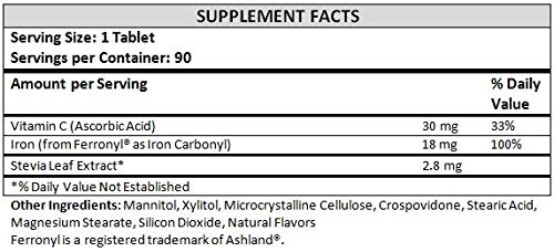 Chewable Iron Supplement for Women/Men(Carbonyl Iron 18 mg with Vitamin C 30 mg) Tablet in Orange Flavor 90 Count (1) 1