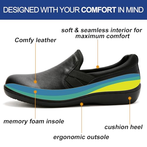 UZB Orthopedic Loafers for Women Slip on Shoes Comfortable Casual Dress Shoes with Memory Foam 8 Black