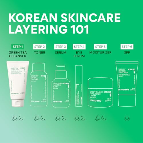 innisfree Green Tea Amino Acid Cleansing Foam, Sulfate-Free Hydrating Korean Face Wash, Gentle Lather, pH-Balanced Skincare 2 Pack