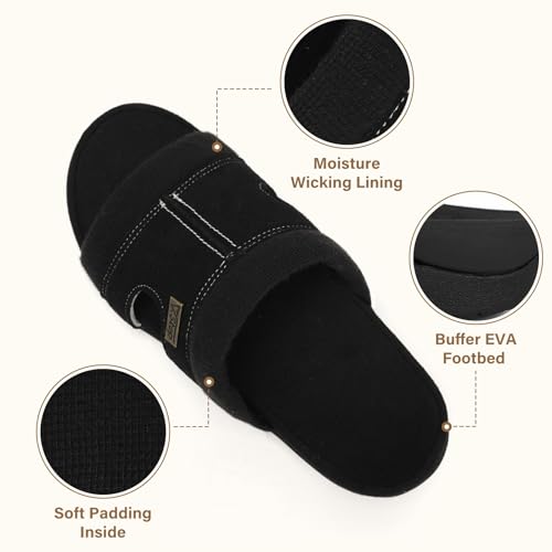V.Step Slippers with Arch Support for Women Mens Orthopedic House Shoes 10 Women/9 Men Black