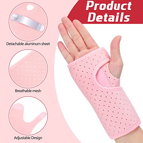 2 Pack Carpal Tunnel Wrist Brace with Splint, Breathable Style, Pink