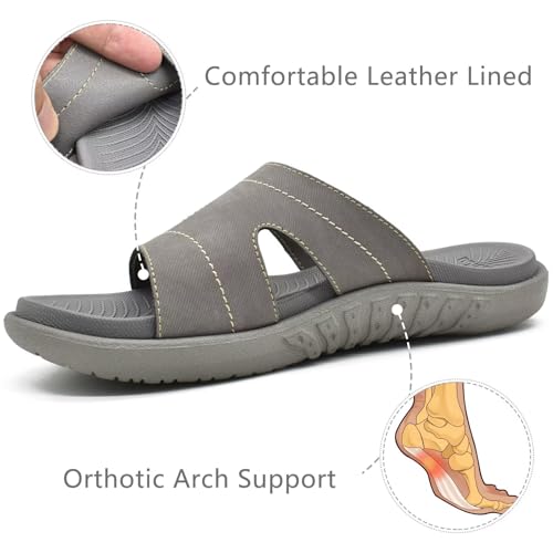 KuaiLu Womens Fashion Orthotic Slides Arch Support Slip On Walking Sandals Grey 8