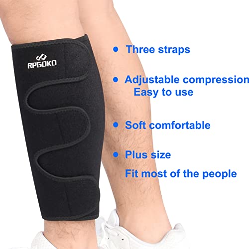 Calf Support Brace 2 PACK Adjustable Shin Splint Compression Wrap Sleeve for Pain Relief, Hiking, Training, Men Women XL X-Large Black