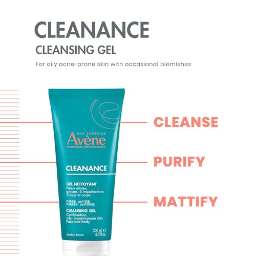 Avène Cleanance Cleansing Gel Soap Free Cleanser for Acne Prone, Oily, Face & Body, Alcohol-Free 6.7 Fl Oz (Pack of 1)