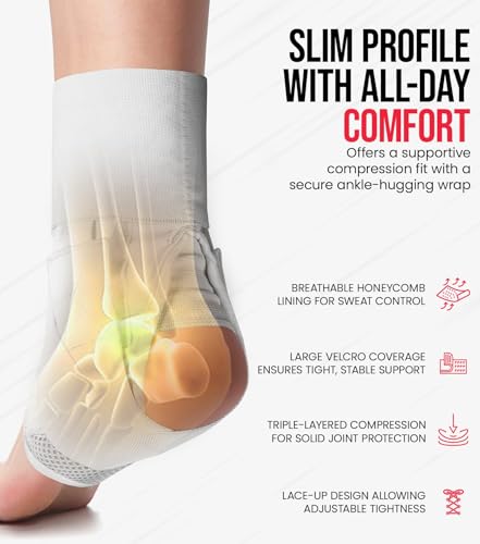 Exxact Sports Adjustable Lace Up Ankle Brace for Sprained Ankle Support, Peroneal Tendonitis & Injury Recovery, Ankle Support Brace and Stabilizer for Men & Women for Running (White, Large) White