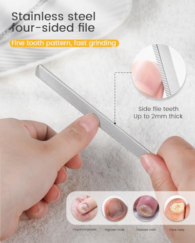 BEZOX Long Metal Nail File, Stainless Steel Fingernail File for Thick and Fungal Nails with Dual-Ended Toenail Lifter – The Ultimate Manicure & Pedicure Tool for Men and Women’s Nail Care - Black 80/100 Grit 2.0