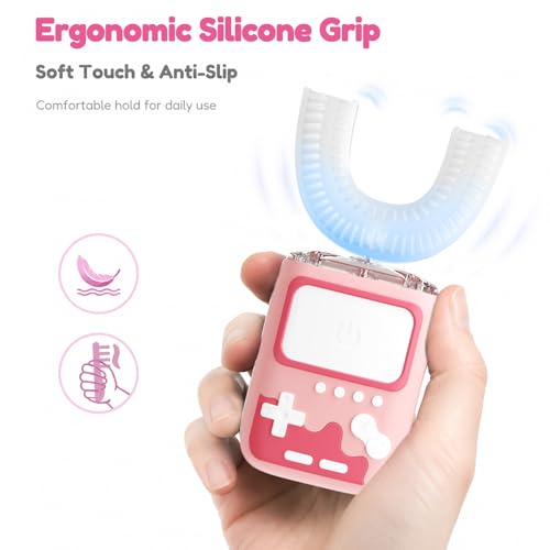 Adult Ultrasonic Electric Toothbrush, u Shaped autobrush Toothbrush Game Console - Pink