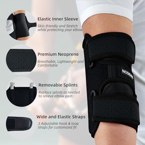 Elbow Brace for Cubital Tunnel Syndrome w/ 4 Removable Metal Splint Black-Right