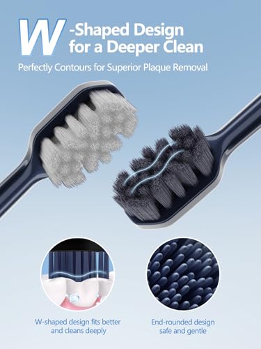 7MAGIC Navy Blue Sonic Electric Toothbrush Bundle with Genuine Brush Heads for Deep Cleaning 2-Pack
