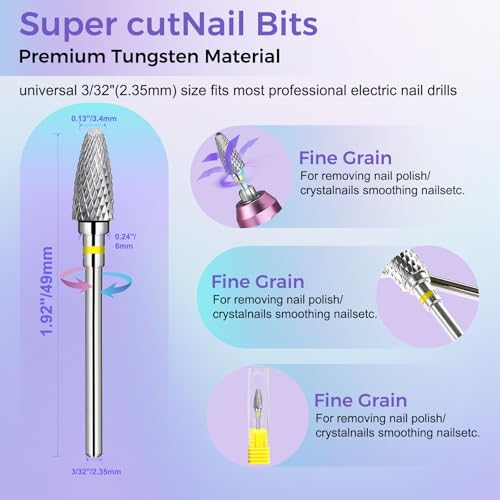 Fantexy 3/32" Carbide Nail Drill Bit, Extra Fine - XF