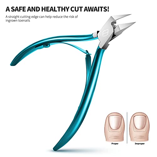 FERYES Toenail Clipper Straight Blade for Ingrown and Thick Nails - Stainless Steel and Sharp Pointed Tip Ingrown Nail Clipper – Wide Jaw Toe Nail Cutter Podiatry Tool Peacock Green 1 PCS Peacock Green Straight Blade