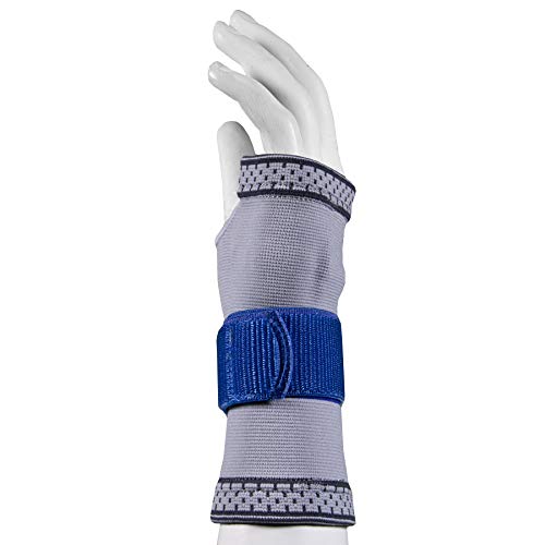 Champion Elastic Wrist Support Compression Sleeve with encircling Strap, Grey, Medium