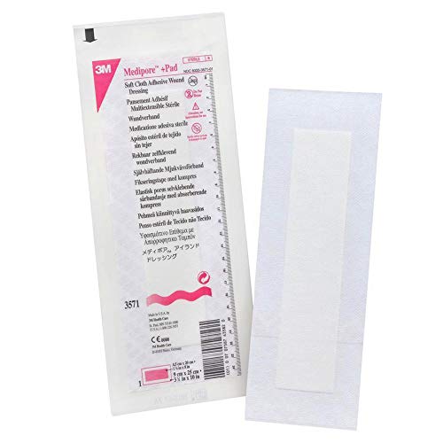 3M Medipore +Pad Soft Cloth Adhesive Wound Dressing, 3 1/2" x 10", 25/Bx, 3M3571
