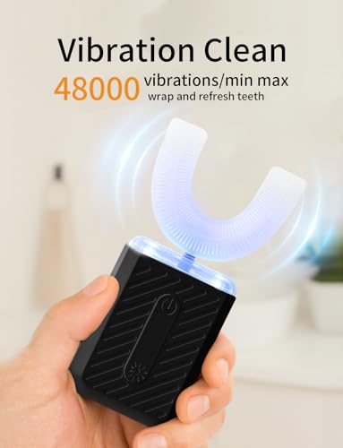 U-Shaped Electric Toothbrush for Adults, U Toothbrush with 360° Automatic Cleaning, ultrasonic Toothbrush with 4 Cleaning Modes, Electric Toothbrush for Travel Black