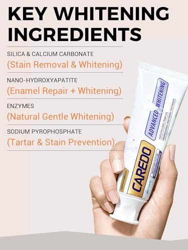 CAREDO Triple Whitening Toothpaste for Sensitive Teeth, Gentle Fluoride-Free Nano-Hydroxyapatite & Advanced Enzyme, Deep Clean Stain Removal, Lasting Brightness Remineralizing Toothpaste, Minty 3.52OZ