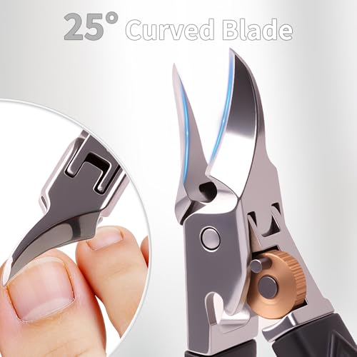 Toenail Clippers for Thick Toenails & Ingrown Nails, Wide Jaw Heavy Duty Nail Clippers with Long Handle for Seniors & Men, Complete 4-Piece Set with Slanted Clippers, Curved Ingrown Nail Nipper & File