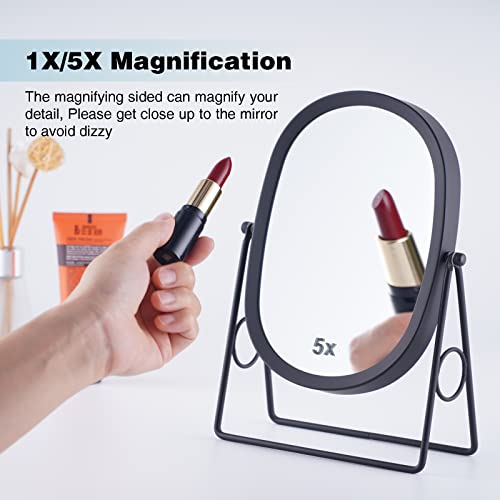 JOYOEIKON Classic Dual Sided 5X and 1X Magnifying Makeup Mirror and Tabletop Standing 360° Rotation Vanity Mirror,Desktop Cosmetic Mirror (Chrome) Chrome