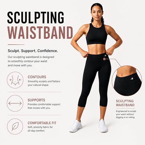 CompressionZ High Waisted Capri Compression Leggings for Women Tummy Control - Workout, Gym, Pilates, Travel, Yoga Pants X-Small Black
