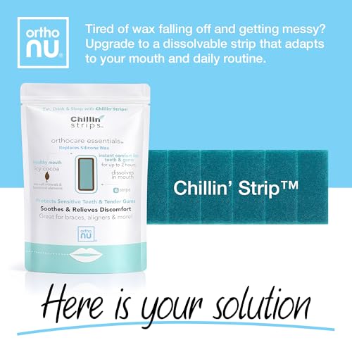 Chillin Strips, Therapeautic, Moldable and Dissolvable Strips, Replaces Orthodontic Wax for Braces, Dentures, Dental Appliances, 2+ Hours of Oral Pain Relief, Icy Cocoa, 6 Strips