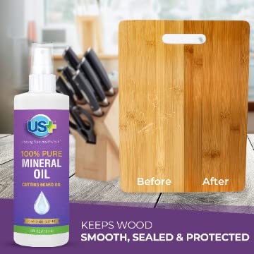 4oz US+ 100% Pure Mineral Oil Spray - Food-Grade - Cutting Board Oil - Restores & Protects Cutting Boards, Butcher Blocks, Countertops, Steel Surfaces & More (4oz Spray) - BeesActive Australia