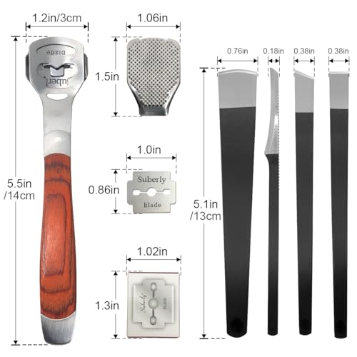 36 Pcs Callus Shaver for Feet Set, Foot Callus Shaver, (1 Stainless Foot File &1 Foot File Heads & 4 Pedicure Knife & 30 Replacement Slices Blades) B-set