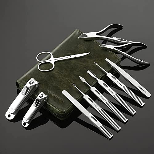 FAMILIFE Manicure Set, Nail Kit 11 in 1 pedicure kit Stainless Steel Mens Manicure Kit Leather Pedicure Tools and 100% Stainless Steel Ingrown Toenail File and Lifter Double Sided with Storage Case