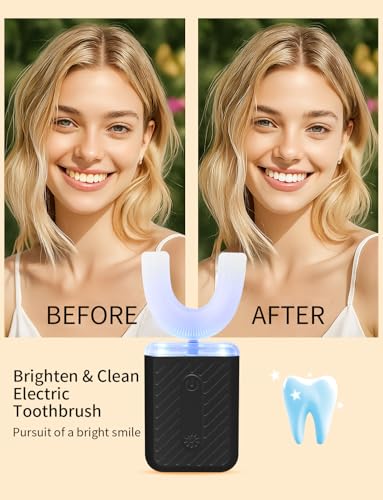 U-Shaped Electric Toothbrush for Adults, Electric Toothbrush with IPX7 Waterproof, ultrasonic Toothbrush with 4 Clean Modes & 3 Light Modes, Travel Friendly u Shaped Toothbrush