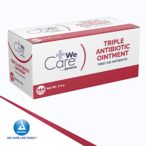 Dynarex Triple Antibiotic Ointment, Used for Minor Wounds such as Cuts, Scrapes and Burns, Single-Use First Aid Ointment 0.9g Foil Packets, 1 Box of 144 Triple Antibiotic Packets