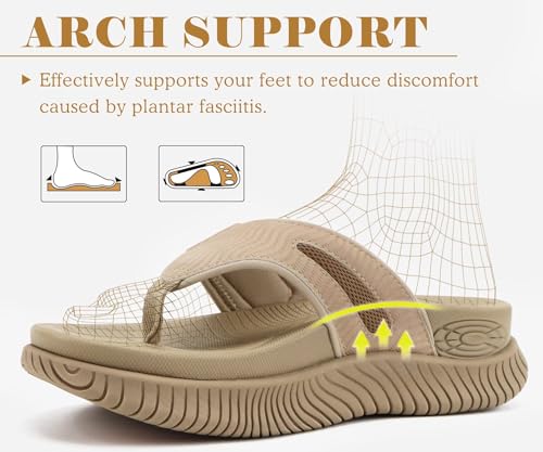 COFACE Womens Orthopedic Flip Flops Comfortable Beach Summer Sandals Size 6-12 7.5 Beige