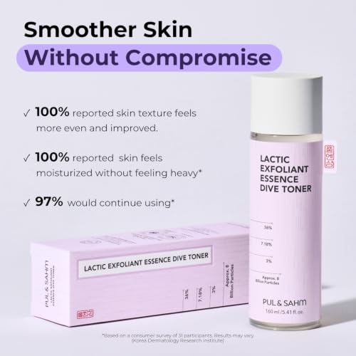 PUL & SAHM De-Flake & Hydrate Skin Prep Toner, Lactic Exfoliant, Gentle AHA Resurfacing for Smooth, Refined Skin Texture & Barrier Comfort, Dermatologist Tested, Non-Comedogenic, 24-Free