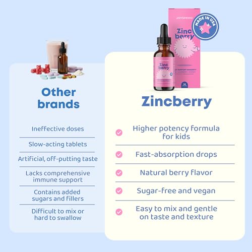 JoySpring ZincBerry - Kids Zinc & Vitamin Supplement (2 fl oz) Immune Support Drops with Elderberry Flavor for Kids 3-16+ Years (Pack of 2) 2 Fl Oz (Pack of 2)