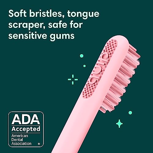 Quip Rechargeable Smart Sonic Toothbrush for Adults - Timed Electric Toothbrush with Bluetooth & Rewards App - Replaceable Brush Head, Soft Bristles, Metal Handle - Travel Toothbrush - All-Pink Pink