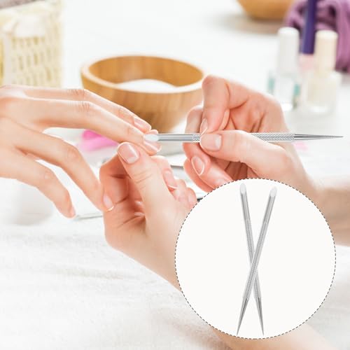 Beavorty Cuticle Pushers 2-Pack Stainless Steel Double-Head Nail Cleaner Remover with Non-slip Handle Gel Fingernails Dead Skin Polish Peeler for Manicure Fingernails Toenails 12.1x0.6x0.5cm