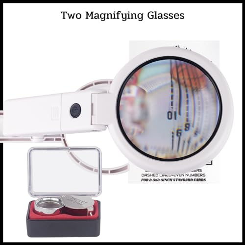 Sports Card Grading Kit,Card Grading Centering Tool Set,LED Magnifying Table Lamp,High Intensity Magnifying Loupe, Microfiber Cloth,Gloves,Soft Sleeves,Card Holders,Batteries