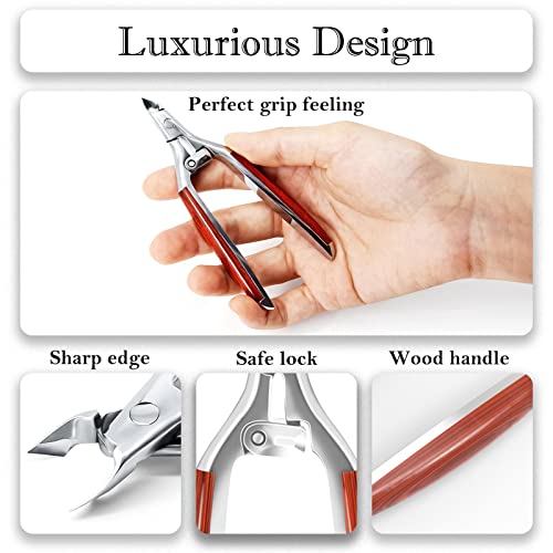 Cuticle Nippers Professional Cuticle Trimmer, Luxurious Wooden Handle Hang Nails Cuticle Cutter Remover Tools Alicate Para Uas for Pedicure Manicure, Stainless Steel