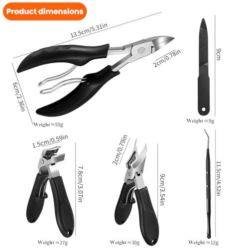 Toenail Clippers for Thick Toenails for Seniors, Angled Head Large Toe Nail Clippers Set for Men, Heavy Duty Ingrown Toenail Clippers Long Handled, Ultra SharpSlanted Nail Cutter