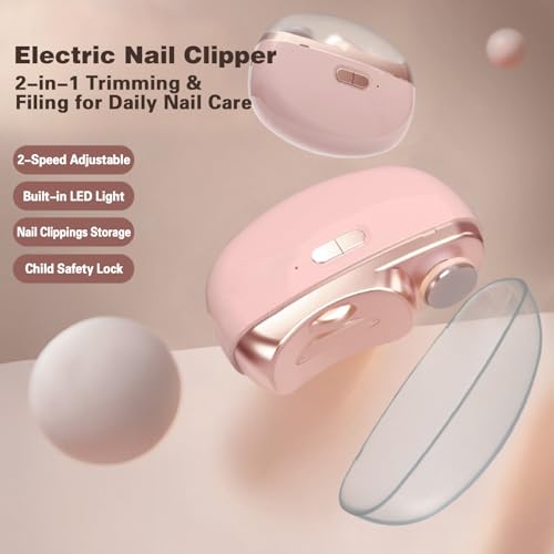 Upgraded 2-in-1 Electric Nail Clipper & Polisher, Rechargeable Automatic Nail Trimmer with German Alloy Blade, Pain-Free Quiet Nail Care Tool for Seniors, Kids & Arthritis (Pink)