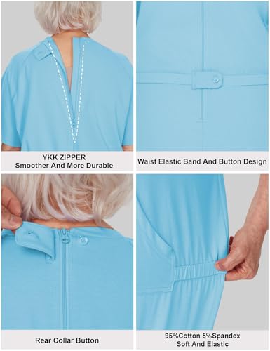 Adaptive Clothing for Women Anti-Strip Back-Zip Jumpsuit for Elderly Women X-Large Blue
