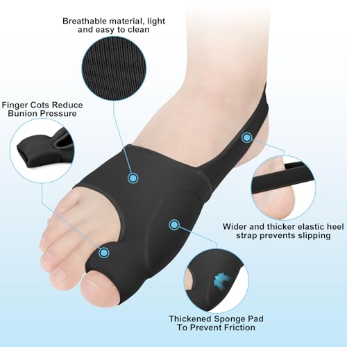 1 Pair Bunion Corrector for Women & Men, Big Toe Straightener for Hallux Valgus Pain Relief & Toe Alignment, Soft and Breathable for Day/Night, Wide Non-slip Strap, Include a Massage Ball (Black) Black