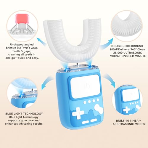 Adult Ultrasonic Electric Toothbrush, u Shaped autobrush Toothbrush Game Console - Blue