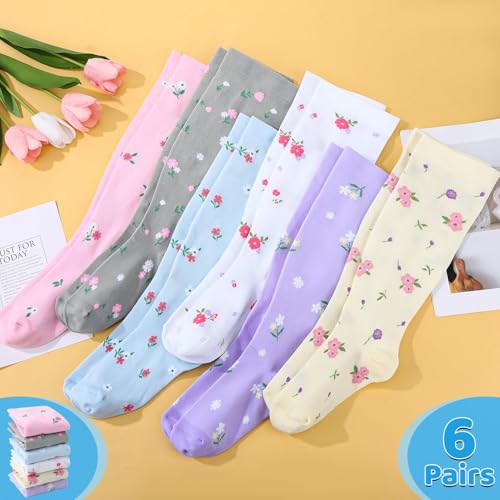 Jspupifip 6 Pairs Plus Size Compression Socks for Women, Wide Calf 4X-Large White, Blue, Pink, Gray, Beige, Purple