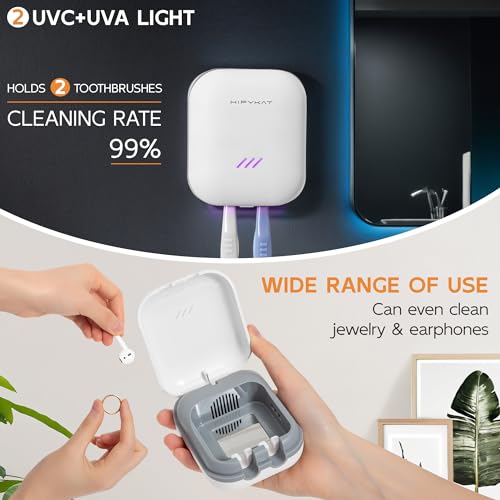 Toothbrush Sanitizeri Case with U V-C Lights, Dryer Heating, Fan Drying - Rechargeable Portable Toothbrush Cover, Hook Wall Mount Sterilizeri Box for Home, Travel & Fits All Toothbrushes White 2