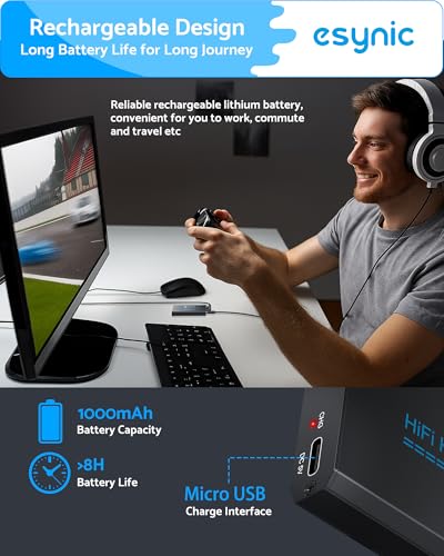 eSynic Rechargeable 16-300 Ohms Portable Headphone Amplifier 3.5mm