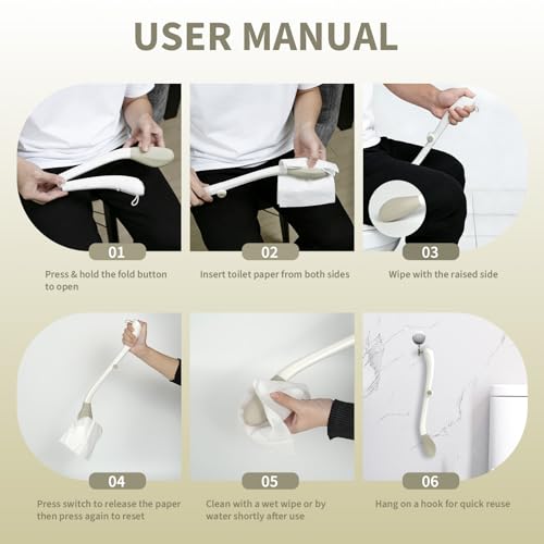 Electric Foldable Toilet Wiping Tool - 16.5 Inch Long Handle Self Wiping Wiper, Household Daily Sanitary Care Accessory for Seniors & People with Limited Bending Mobility